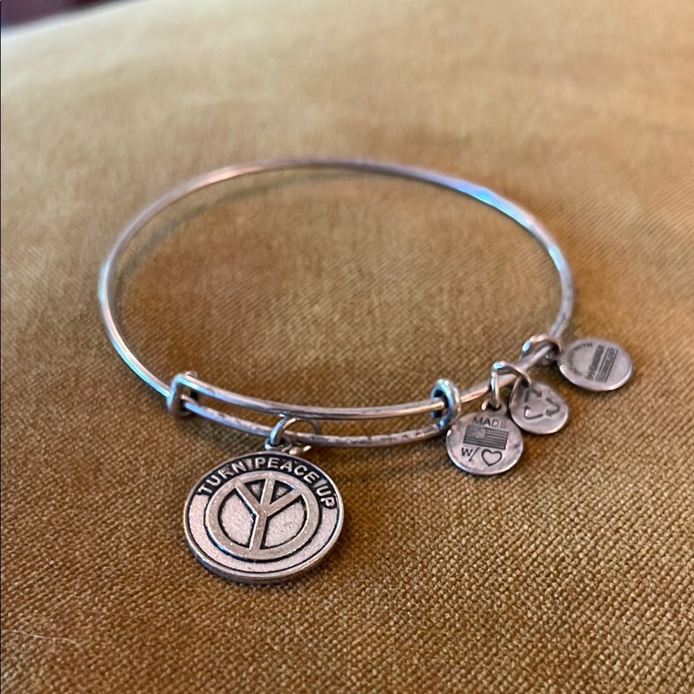 Silver Peace Charm Bangle Bracelet
